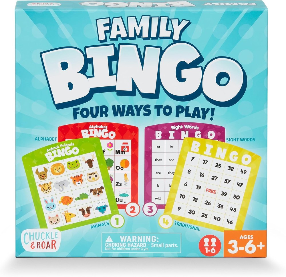 Chuckle & Roar Family Bingo – Educational Bingo Game for Kids Ages 3–6+ | Four G
