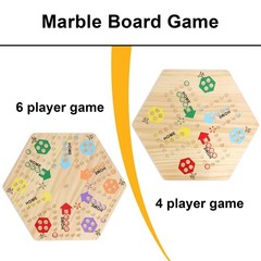 Double-Sided Wooden Wahoo Board Game for 4-6 Players, 6 Colors, 24 Marbles, 6…