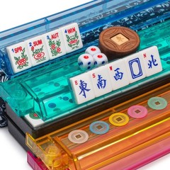 American Mahjong “Chinoise II” Floral Blue Racks Pushers Coins US-AF032-A New