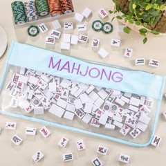 Mahjong Bag Empty Zippered Letters 1 PCS Blue Moh-jong Case Only