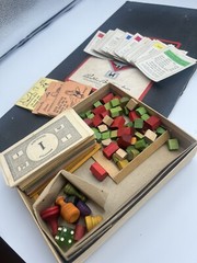Vintage Monopoly 1937-40 Black Box & Board Metal Tokens Wood Houses and Hotels