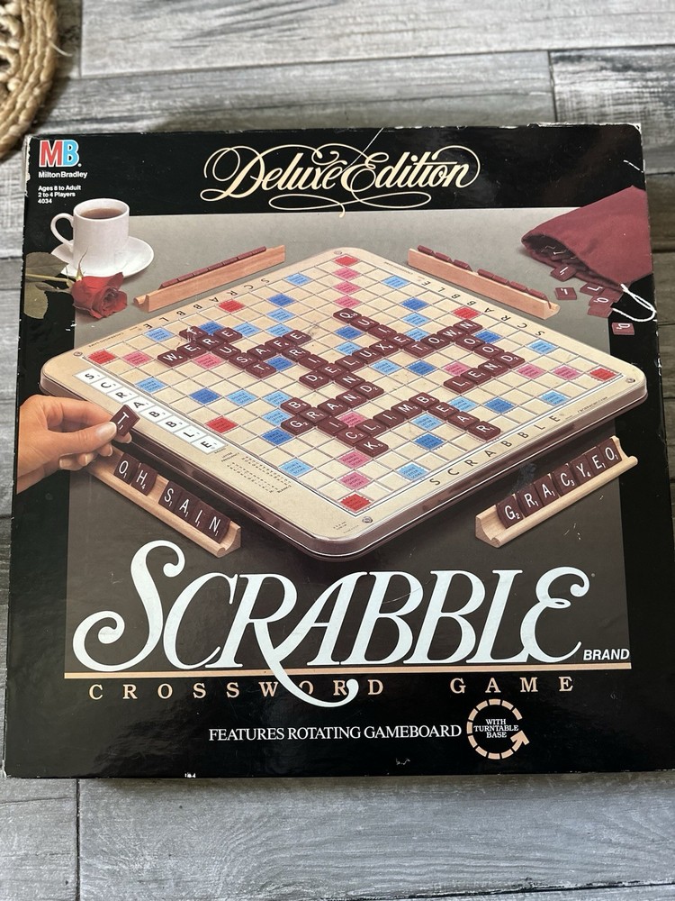 SCRABBLE DELUXE Edition Rotating Turntable COMPLETE 1989 #4034 Mahogany Tiles