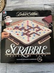 SCRABBLE DELUXE Edition Rotating Turntable COMPLETE 1989 #4034 Mahogany Tiles