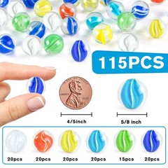 POPLAY Marbles for Kids, 115PCS Cat Eye Glass Marble, Medium, 5 Multicolored