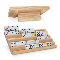 plusvivo Domino Racks Set of 2, 10 x 5.5 x 0.79 inches, Woodgrain Color