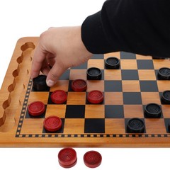 WE Games Traditional Red & Black Checkers Set, Solid Wood Board with Grooves