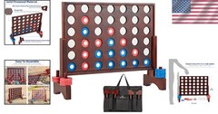 Giant Wooden 4 in A Row Game for Fun Indoor & Outdoor Play – 42 Discs Included