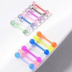 48Pcs 14G Glow in Dark Flexible Acrylic Straight Tongue Barbell Nipple Ring R…