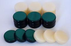 30 Small Acrylic Backgammon Checkers – Chips Green & Ivory 1 inch – High Quality