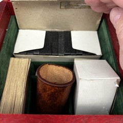 Vintage Cube Compact Portable Multi Game Set in Wooden Dice Box Japan Cards