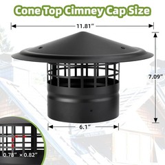 6 Inch Round Chimney Cap,Cone 6 inch Cap-Square Screen, Silver/Black