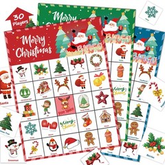 46PCS Christmas Bingo Game Cards for 30 Players Christmas Party Games for Kids