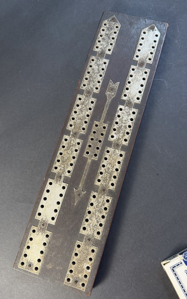Antique J.P. Rust Cribbage Board Keene NH c.1880-1900 … Wood w/ Metal Overlay