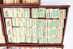 ATQ MAH JONGG SET BONE BAMBOO RARE HAND Carved mahjong THICK TILES Wood Case_)