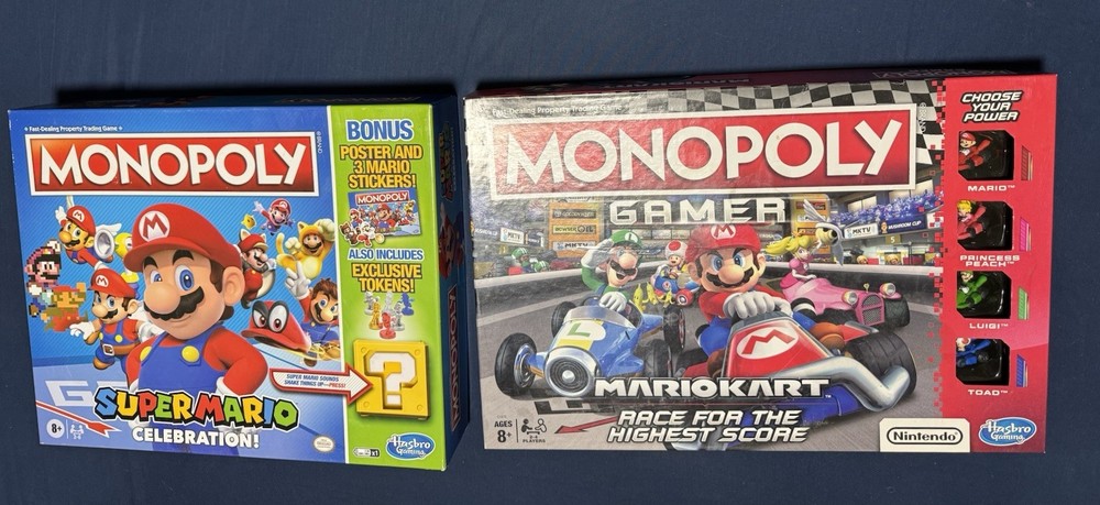 Super Mario Menopoly Bundle Set Of 2 Complete Games Used W/Bonus Characters