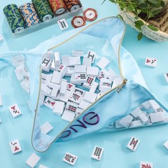 Mahjong Bag Empty Zippered Letters 1 PCS Blue Moh-jong Case Only