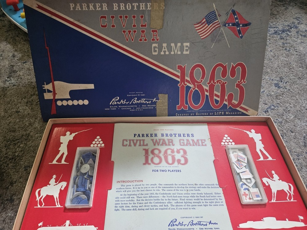 Vintage 1961 Civil War Game 1863 Parker Brothers Board Game Complete Plastic Peg
