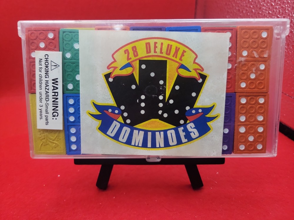 Vintage Wooden Dominoes Set of 28 Multicolor W/ Case