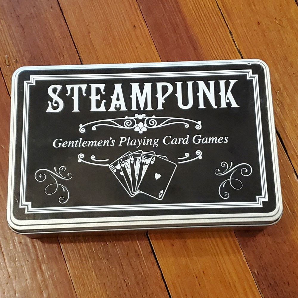Steampunk Gentlemen’s Playing Cards Games 2 Packs, Instructions & 5 Dice in Tin