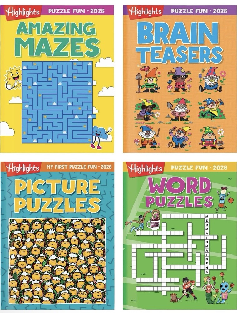 HIGHLIGHTS Kids Activity Puzzle Book Set 4 Fun Books Mazes Word Games Brain, NEW