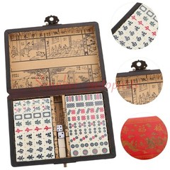 Vintage Chinese Mahjong Game Portable Set 144 Tiles w/ Storage Case Family Game