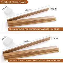 Wood Mahjong Racks,Set of 4 Tile Racks&Pushers, Complete with Storage Bag,Acacia