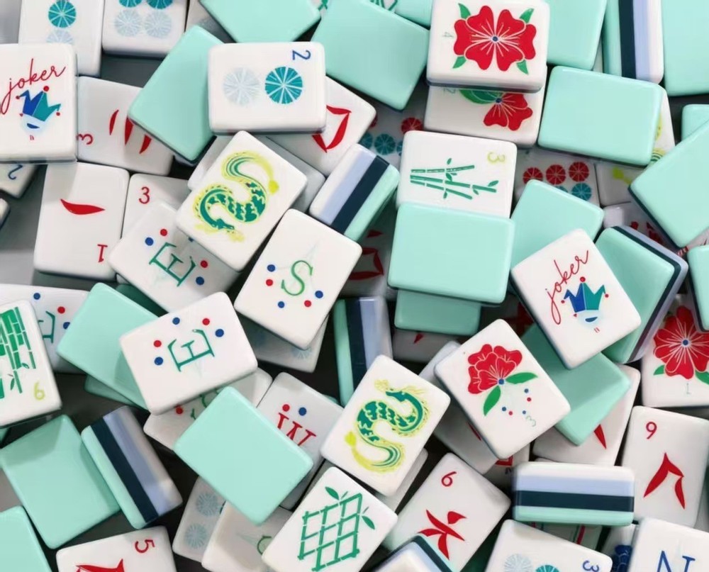 NEW! Vibrant Layered Mahjong Tiles – Full American Set 160Tiles – cyan dragon