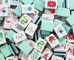 NEW! Vibrant Layered Mahjong Tiles – Full American Set 160Tiles – cyan dragon