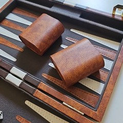 Backgammon Folding Compact 15″ Complete Set Brown Vinyl Board Game Vintage