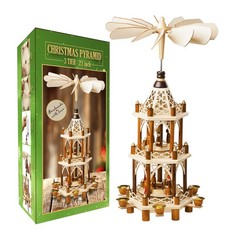 German Christmas Decoration Pyramid – 21 Inches – Wood Nativity Scene Natural