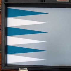 19″ Silverman & Co Large Faux Leather Backgammon Set Black w/teal white & gray