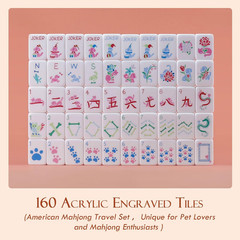 Dogs and Cats Themed Mahjong Tile Set – 160 Acrylic Engraved Tiles & American Ma