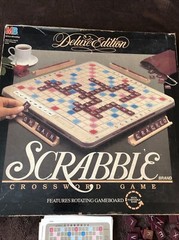 Vintage Scrabble Deluxe 4034 Rotating Turntable Board Game Wooden Tiles