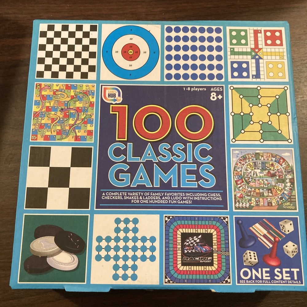 Classic Game Collection, 100 Family Board Games for Adults and Kids. Open Box