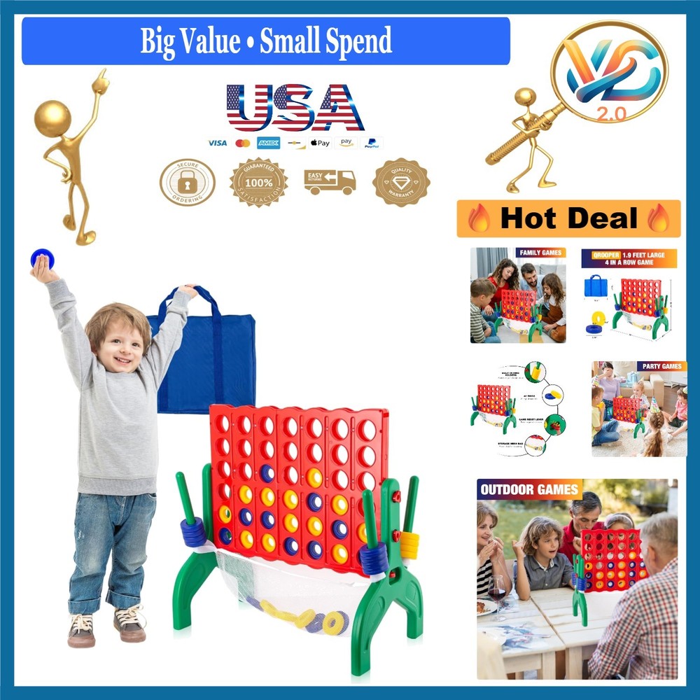 1.9 Feet Giant 4-In-A-Row Game Set for Kids & Adults Outdoor Indoor Yard Fami…