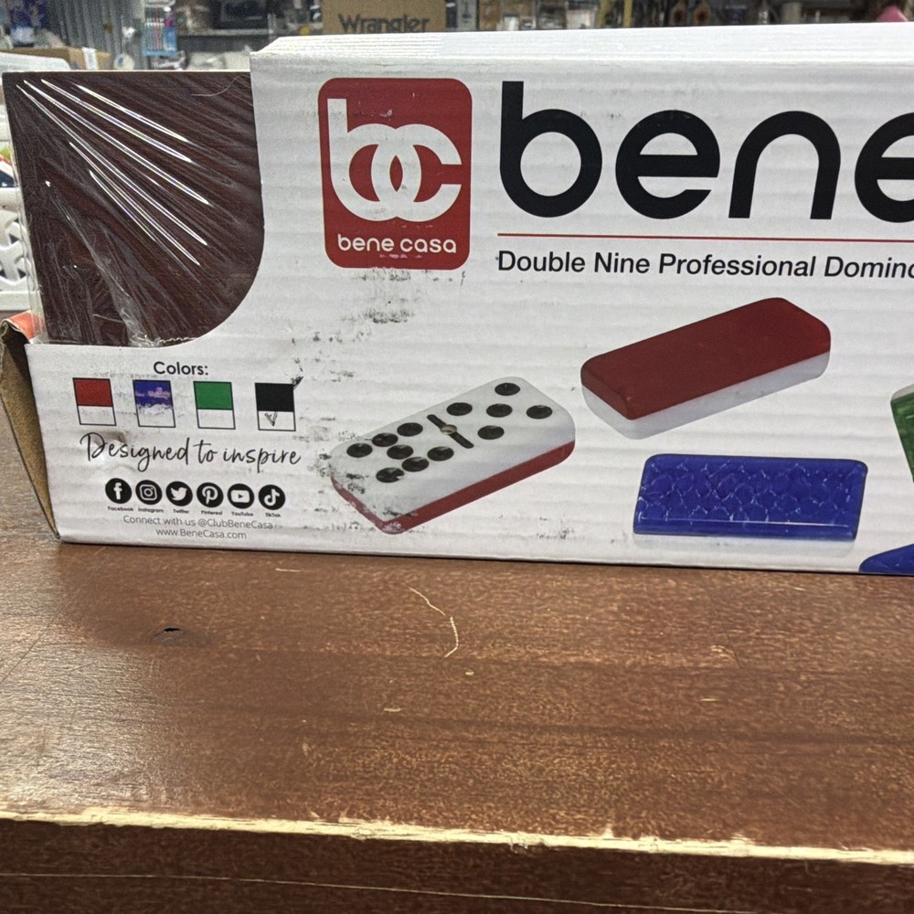 BENE CASA Double Nine Black High Gloss Dominoes Set Wood Storage Box New/Sealed