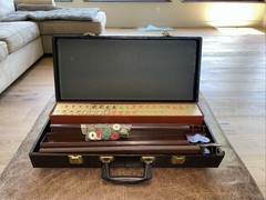 Vintage American MahJongg Set Embossed Wood Tiles And Faux Alligator Case