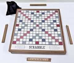 2019 WS GAME COMPANY DELUXE ED. SCRABBLE ROTATING WOOD COLLECTOR GAME SET EUC