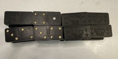 Vintage Dominoes Lot Black Embossed Crown Floral Spinner Tiles Leather Cas