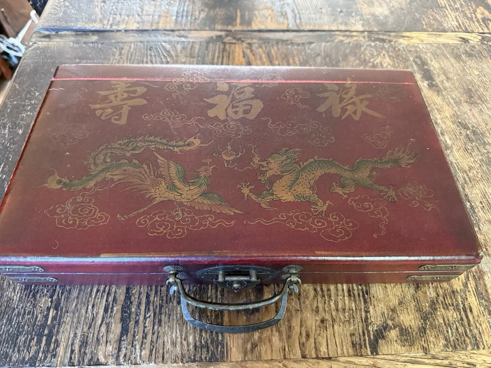 Vintage Japanese Go Game Authentic Dragon Design Heavy Ornate Box Incomplete?