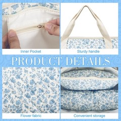 3 Pcs Quilted Empty Mahjong Bag Set, Thickened Blue Floral Carrying Bag Set w…