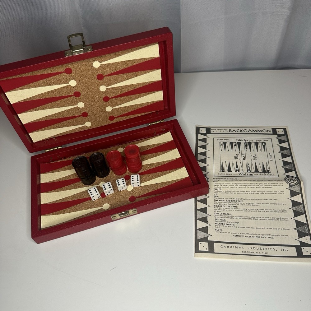 Vintage Antique Cardinal Compact Travel Backgammon Set (Including Manual)