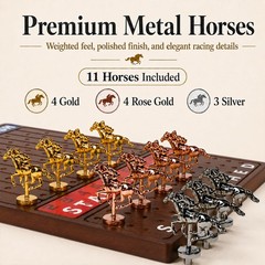 Jyquorp Horse Race Board Game Wooden Kentucky Derby Party Large, Walnut