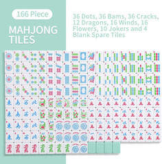 TIASUSAN 4 Layer Engraved American Mahjong Tile Set(Green), 166 Acrylic Mahjong