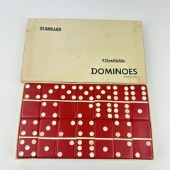 Vintage No. 616 Standard Marblelike Red 28 Dominoes Set Complete In Original Box