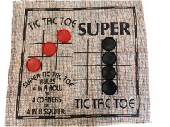 Checkers & Super Tic Tac Toe Portable Double-Sided Table Top Game Set w/Pieces