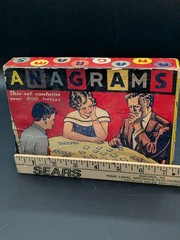 Antique ANAGRAMS Word Game Original Box, 300ish Letter Tiles, Transogram Co #80