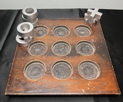 Wooden Tic Tac Toe Classic Heavy Coffee Table Game w/ Metal Pieces 9.5”x9.5”
