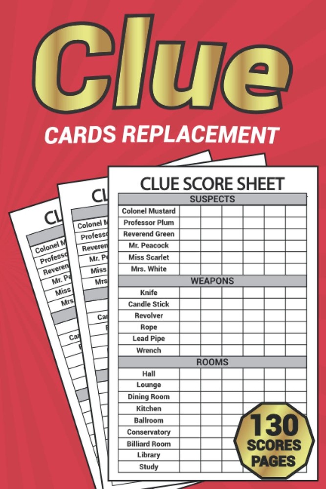 Clue Cards Replacement: Score Sheets Refills for Clue Board Game – Paperback