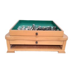 6 Game Combination Set Black Glass Board With Nice Solid Wood Holding Box 14×14